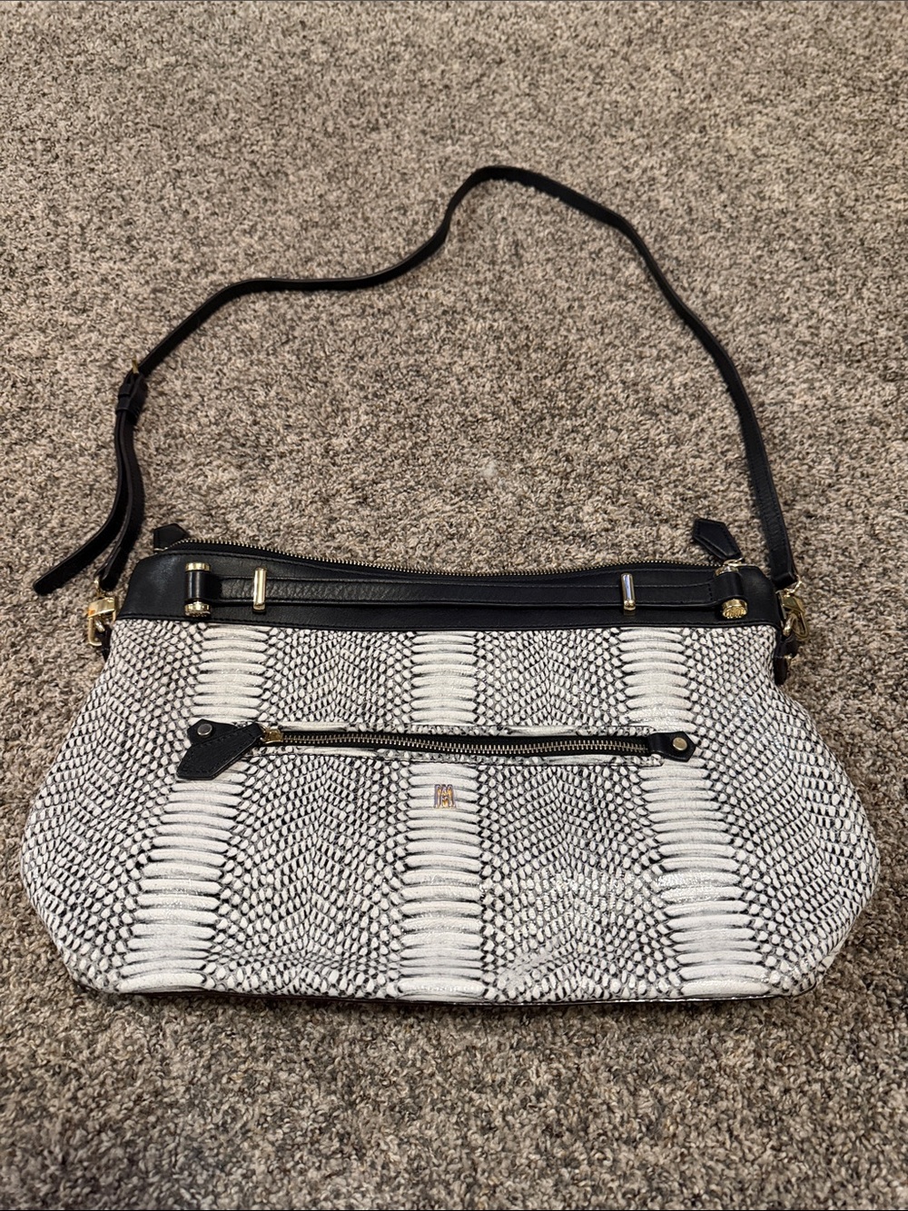 Antonio Melani Black & White Snake Print Patterned Crossbody Shoulder Bag